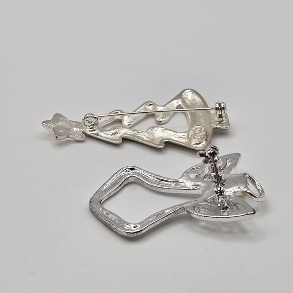 VTG Brooch 2PC Set Christmas Tree Star Prayer Angel Faux Pearl Silver Tone Pins - Picture 6 of 11